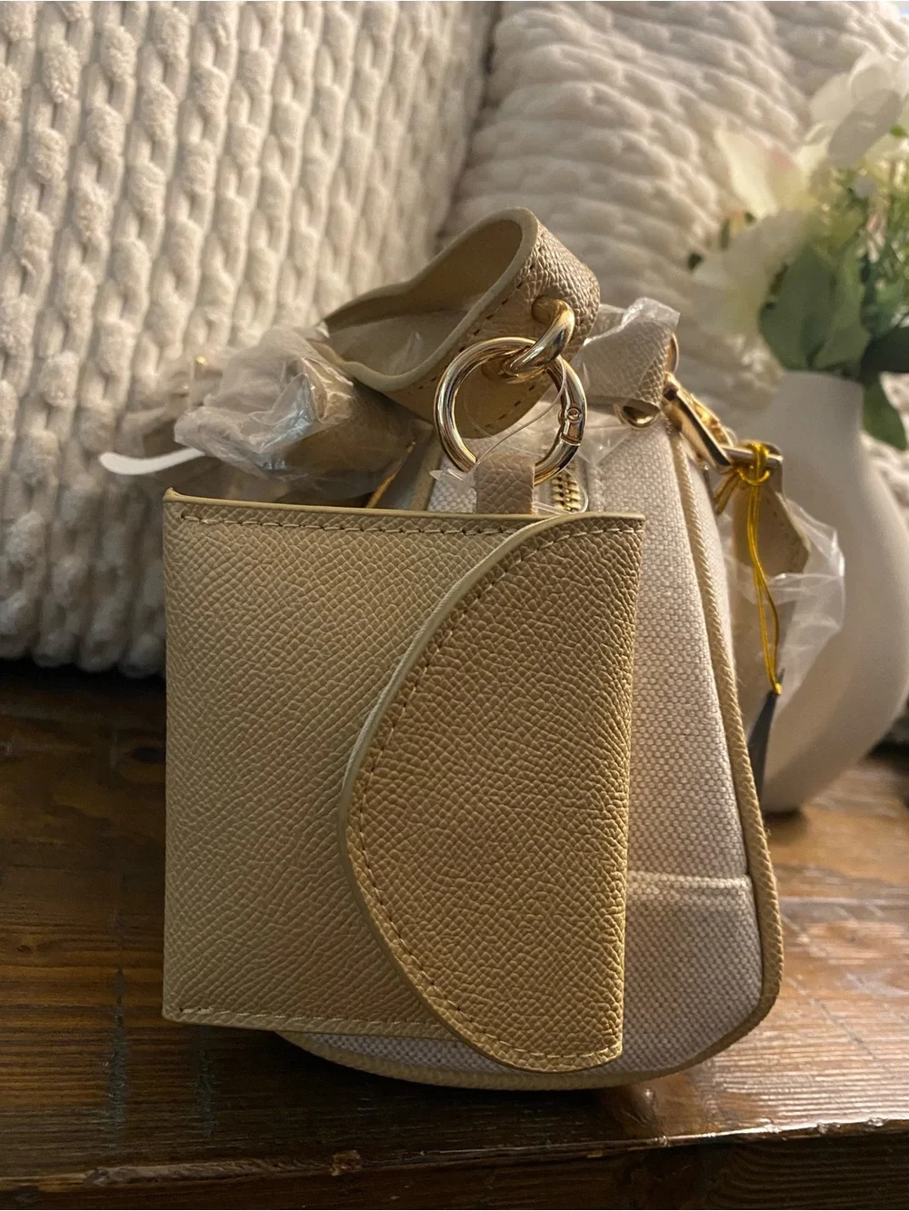 bebe Beige and Gold Dome Mini Satchel